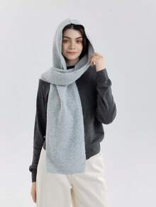 1 szt. Damski, jednokolorowy, dzianinowy szalik z kapturem i kominem, ciepły i przyjazny dla skóry, uniwersalny, do noszenia w biurze lub na randkach na świeżym powietrzu, odpowiedni na jesień/zimę