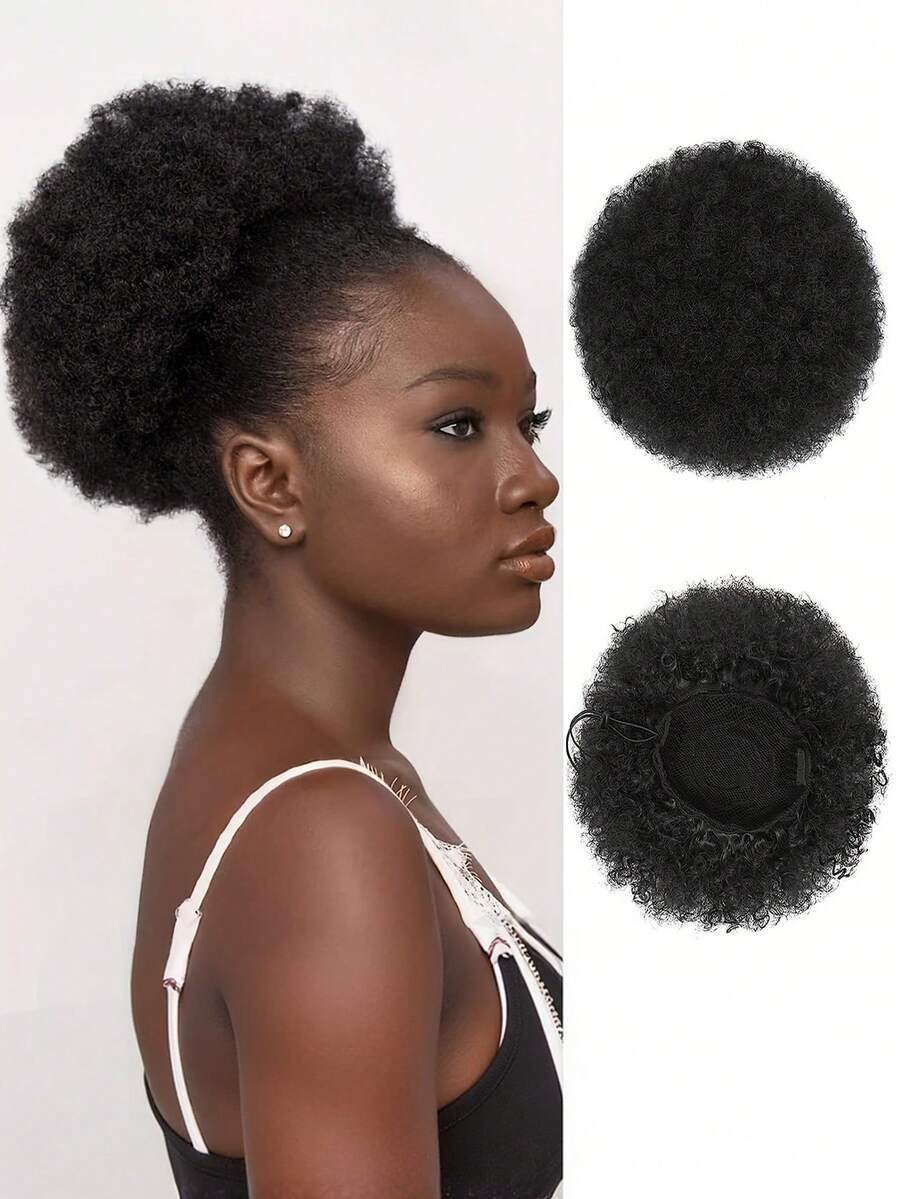 Multi-Colored Fluffy African Curly Drawstring Ponytail With Extended 8-Inch Short Bobby Pins For Women's Hair Extensions, Halloween