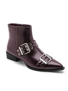 Bottines à Boucles Métalliques – Style Rock Chic - 酒紅色6392-1 - 查看 2