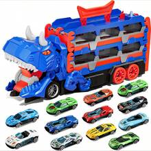NewBandMo Toddler Car Truck Toys Gifts For 3 4 5 Years Old Boys, Toy Cars Track Set Dinosaur Transport Truck With 12 Pcs Die-Cast Cars Toys, Transforms Into Dino, Toy Gifts For 3 4 5 6 Year Old Boys - Blue - View 8