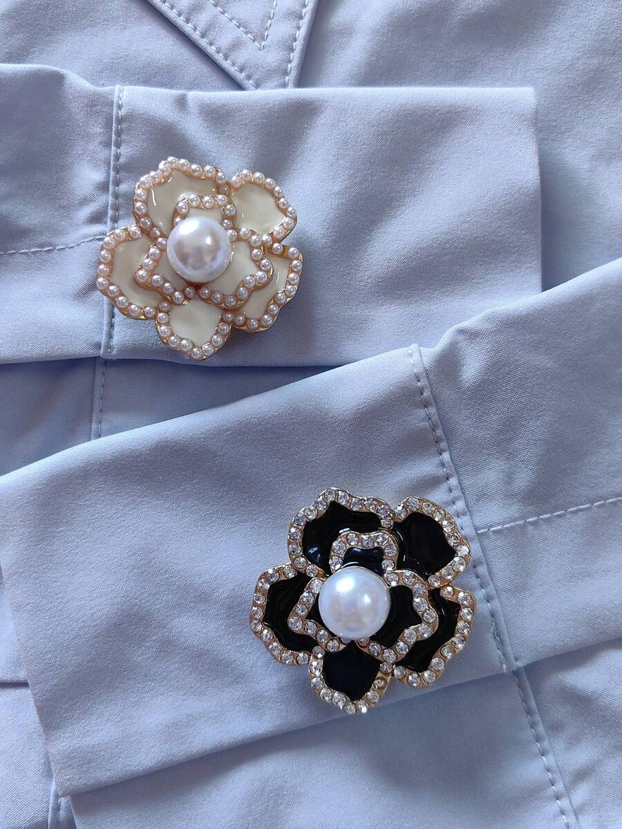 2 Pcs/Set Elegant Flower Button Covers, Shirts Button Cover Clip On Button Covers Fashion Crystal Cufflinks Cover, Suitable For Tuxedo And Wedding Dresses Decoration