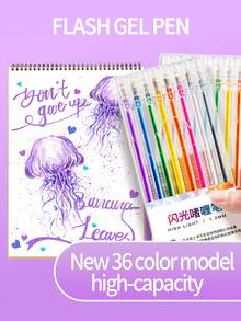 Colorful Glitter Gel Pens, Glow-In-The-Dark Glitter, Silver Pearl, Color-Changing Effect, Suitable For Handmade Notebooks; Specialized Pearl Glitter Highlighter Pens, Bright Metallic Outline, Glitter Fluorescent Marker - Glitter Gel Pen - View 4