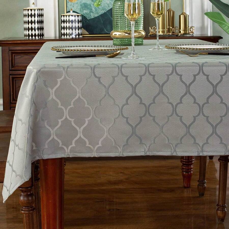 Mantel de poliéster con patrón de flores, a prueba de derrames, polvo y resistente a las arrugas, para decoración de mesa de cocina, comedor (rectangular/oblongo, 152.4 x 259.08 cm (8-10 asientos), - Salvia verde - Ver 1