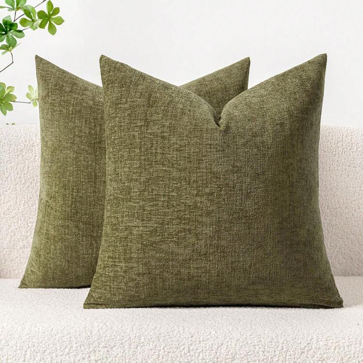 1pc Olive Green (Pillow Insert Not Included) Multi-Color Textured Throw Pillow Cover, Modern Farmhouse Style Chenille 3D Textured Breathable Cushion Cover, Suitable For Bedroom, Dining Room, Bed, Sofa, Car, Decoration, 4 Season Use - Olive Green - View 11
