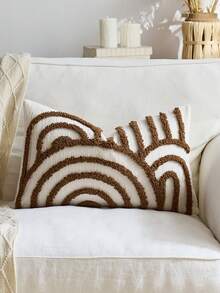 1 件/2 件套半圆形几何图案枕套，帆布圆形天鹅绒刺绣精制方形靠垫套，适用于卧室、客厅、沙发、庭院、花园装饰的日常使用，不含芯 30*50cm 45*45cm