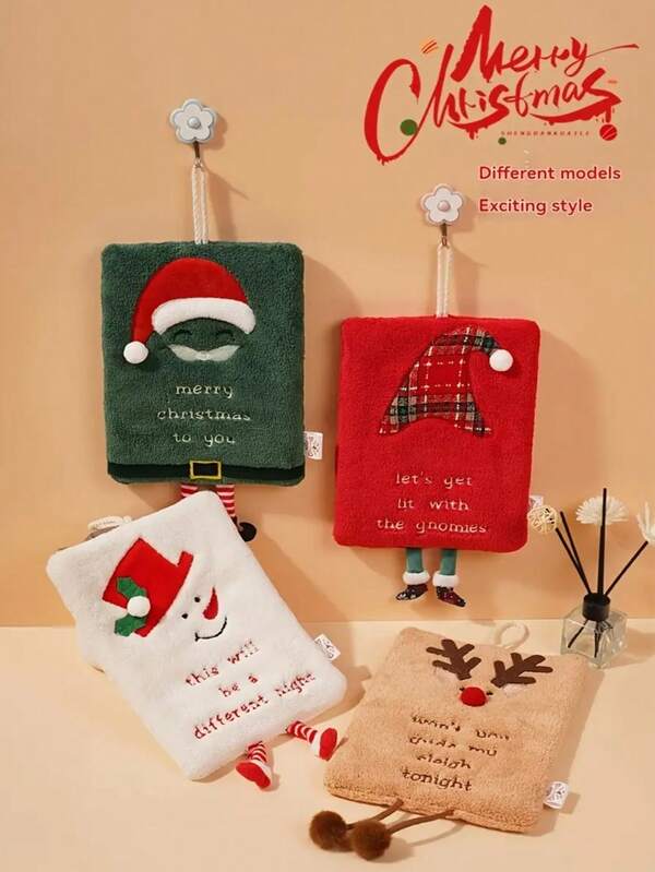 1-Piece Set Of Christmas Element Hanging Decorative Handkerchief - Made Of Thick Coral Fleece Material, Absorbent And Quick Drying, Soft, Suitable For Kitchen, Bathroom, Christmas Decoration, Home Decoration, Gifts, Daily UseDishtowel