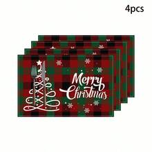 Set de 1/4/6 piese de șervețele imprimate cu tematică de Crăciun, imprimeu modern din fibră de poliester pentru bucătărie/masă, potrivit pentru decorarea de Crăciun în restaurante și bucătării.
