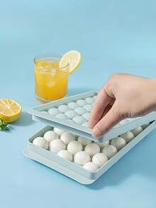 قالب ثلج بغطاء وصناديق ثلج - قالب ثلج دائري بغطاء، مناسب للثلاجة - قالب ثلج مع صندوق ثلج، مناسب للثلاجة (0.8 بوصة - 2 قطع، أزرق)