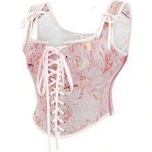 Women's Waist Cincher Bustier Boned Corset With  Design In 2025 - Pink Chrysanthemum - View 2
