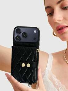 1 قطعة حقيبة سحاب للهاتف بشكل معين مزدوج الإبزيم ذات رائحة عطرية، محفظة بطاقات وعملات صغيرة ذات تصميم بسيط فاخر، غطاء قابل للفصل مع فتحة للبطاقات وسير جلدي، سعة تخزين كبيرة للعملات والبطاقات، غطاء مبطن من جلد مقلم عالي الجودة، متوافق مع هواتف آيفون/جالاكسي إس24 أولترا، 17 برو ماكس/16 برو ماكس/12 برو/13/14 بلس/15 برو ماكس/16 برو ماكس، حقيبة حماية محمولة للسفر