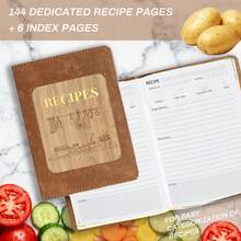 150 Page Recipe Book With Waterproof Wood & Brown PU Cover - Metal Corner Protection For Durability | Aesthetic Blank Cookbook Journal To Organize Recipes | Rustic Cooking Gift For Chefs,School Supplies,Back To School