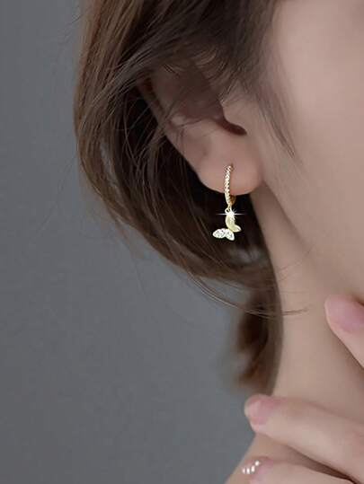 1 par de pendientes de mariposa con colgante de plata de ley 925 y cristales, pendientes de botón elegantes y de moda para mujeres, ideales para fiestas y uso diario, hipoalergénicos