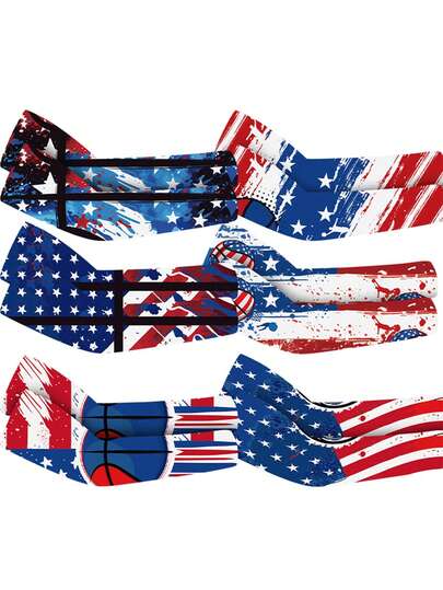 Mangas de protección solar con diseño de bandera estadounidense patriótica - Mangas deportivas para el codo para fiestas, eventos y actividades al aire libre, accesorios de béisbol y diseño de estrellas