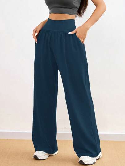 1件装女士多功能宽松侧袋瑜伽/健身/休闲阔腿裤，舒适显瘦，适合所有季节穿着。