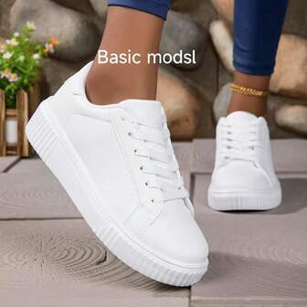 New All-Match Lightweight Portable Classic White Sneakers, Women's Versatile Casual Flat White Sneakers, Comfortable For Commuting