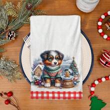 2/4/48 piezas Toallas de cocina navideñas vintage - Toallas de plato y mano ultra suaves y absorbentes de poliéster con diseño de perro lindo y cuadros rojos y blancos a cuadros búfalo - Perfectas para decoración navideña y regalos de Año Nuevo