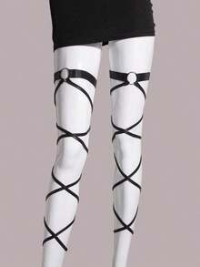 2pcs Punk Ring Decor Garter Belt Harness Halloween - Black - View 2