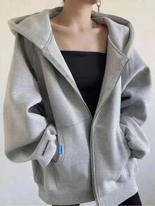 Teen Girl 1pc Casual Simple Exercise Fleece Hooded Sweatshirt, Thickened Warm, Spring, Autumn, Winter