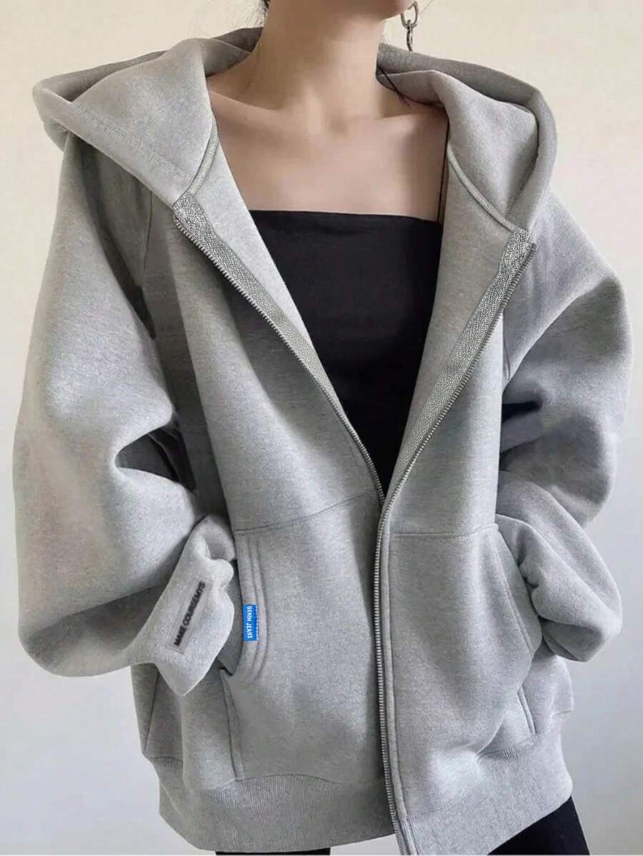 Teen Girl 1pc Casual Simple Exercise Fleece Hooded Sweatshirt, Thickened Warm, Spring, Autumn, Winter