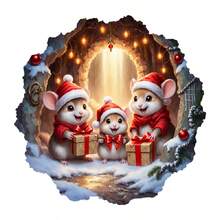 ملصق حائط عيد الميلاد قطعة واحدة، عائلة فأر جميلة بقبعات سانتا وصندوق هدايا، ملصق لاصق ذاتي من البي في سي، ديكور منزلي لغرفة المعيشة والنوم والمدخل، مشهد ثلجي شتوي