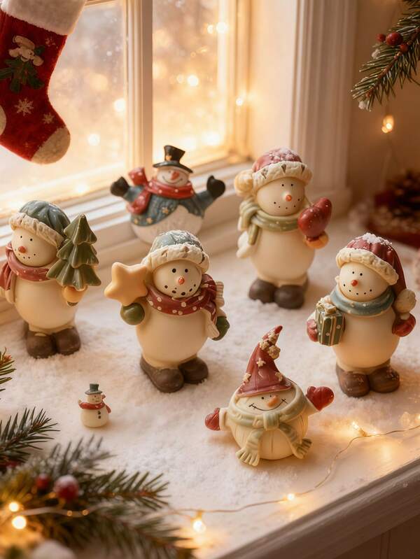 1pc Adorable Christmas Snowman Resin Figures Collection: Cute And Delightful Holiday Decorations With Intricate Holiday Details (Christmas Tree, Star, Gifts, Etc.). Perfect For Home Windowsills, Mantels, Tabletops, Or As Charming Christmas Tree Ornaments. Suitable For Room Decoration, Home Decoration, Birthday Decoration, Kitchen Decoration, Wedding Decoration, Bedroom Decoration, Living Room Decoration, Gifts, And Party Decorations.