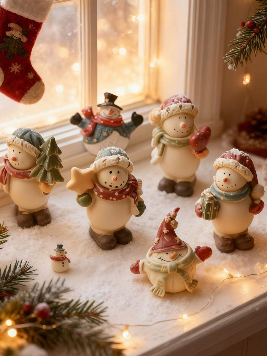 1pc Adorable Christmas Snowman Resin Figures Collection: Cute And Delightful Holiday Decorations With Intricate Holiday Details (Christmas Tree, Star, Gifts, Etc.). Perfect For Home Windowsills, Mantels, Tabletops, Or As Charming Christmas Tree Ornaments. Suitable For Room Decoration, Home Decoration, Birthday Decoration, Kitchen Decoration, Wedding Decoration, Bedroom Decoration, Living Room Decoration, Gifts, And Party Decorations.