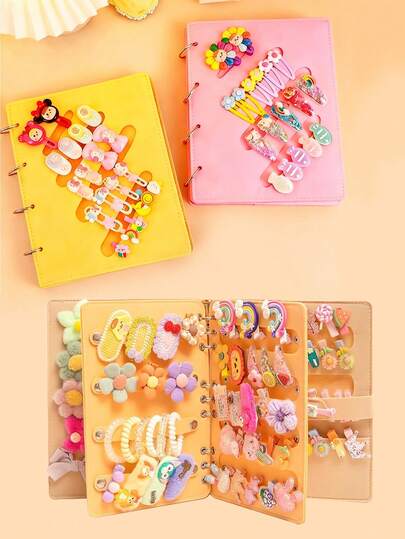 1 件女孩蝴蝶结发饰收纳袋，便携式旅行毛毡发夹收纳袋，大容量可折叠头带发饰收纳袋（不含发饰），育儿毛毡发夹展示相册