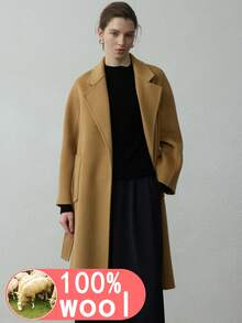 25款新款女士100%纯羊毛长款大衣，时尚百搭双面羊毛大衣，保暖外套，优雅女士冬季夹克 - 駝色 - 查看 3