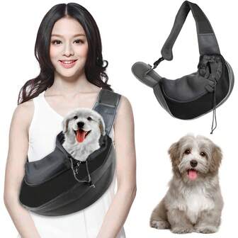 Mall Dog Sling Carrier, Reversible Hands Free Dog Sling Carriers For Small Dogs And Cats, Puppy Slings Carrier With Safety Harness, Puppy Essentials, Black