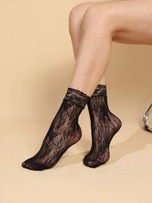 6 Pairs Lace Patchwork Ankle Socks, Women Sexy Thin Short Socks