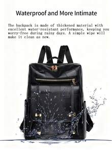 Anti-Theft Pu Soft Leather Backpack Women Purse, Fashion Flip Rucksack, Lightweight Mini Travel Bag, Multi-Functional School Bag, Convenient All-In-One Storage Day Bag, Suitable For Students, Teachers, Nurses, White-Collar Workers, Travel Enthusiasts, Hiking, Camping, Travel Vacation, Daily Commute, Women'S Gift, Holiday Gift - 黑色 - 查看 7