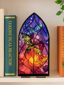 1件哥特式奇幻龙纹彩色反光彩绘玻璃风格教堂拱门透明彩绘板家居装饰点缀，适用于桌面、书架、卧室、客厅、窗户、万圣节派对展示 - 彩色 - 查看 9