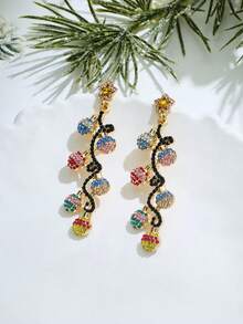 1 Pair Christmas Earrings For Women Rhinestone Chritsmas Tree,Fashion Christmas Light Bulb Dangle Earring For Holiday Festival Costume Jewelry