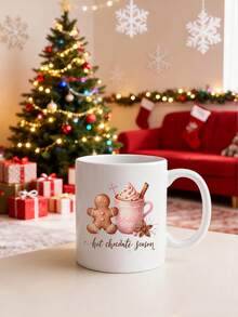 1pc Reindeer & Secret Santa 11oz Ceramic Mug - Double-Sided Design, Christmas Mug For Coffee, Tea, Hot Chocolate, Festive Gingerbread, Candy Cane & Snowflake Pattern,Reusable, Perfect Christmas Gift For Everyone, Winter Coffee Cups,Suitable For Hot Or Cold Drinks,Valentines Day Gifts,Friends Anniversary Festival,Party,Wedding