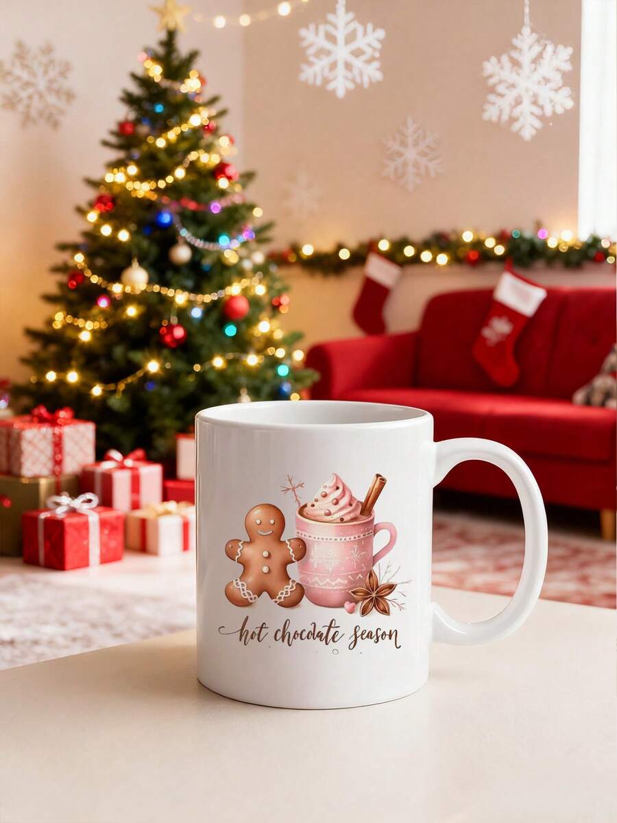 1pc Reindeer & Secret Santa 11oz Ceramic Mug - Double-Sided Design, Christmas Mug For Coffee, Tea, Hot Chocolate, Festive Gingerbread, Candy Cane & Snowflake Pattern,Reusable, Perfect Christmas Gift For Everyone, Winter Coffee Cups,Suitable For Hot Or Cold Drinks,Valentines Day Gifts,Friends Anniversary Festival,Party,Wedding