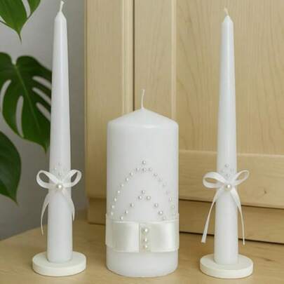 Unity Candle Set Wedding Ceremony Reception 6 Pillar Two 10 Taper Candles Long Burning Unity Candles For Marriage Ritual Handmade In USA White Satin