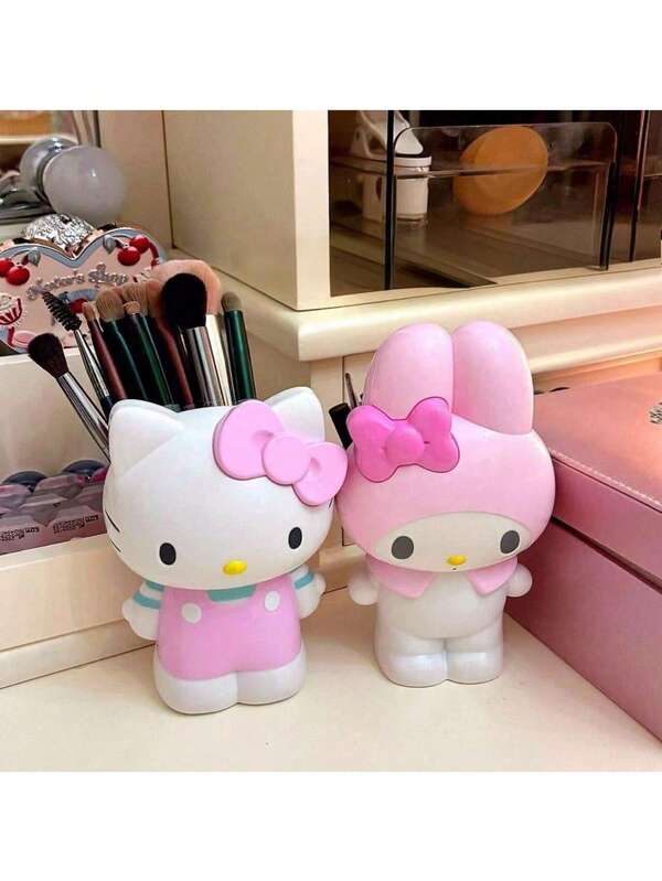 Sanrio 1pc Sanrio Hello Kitty Vase -Pen Holder- Makeup Brush Storage-Pastel Pink Flower Vase, Cute Cartoon Character Themed Decor, Lightweight Easy-To-Clean Plastic Vase For Living Room Table, Birthday Party Decoration, Ideal Gift For Sanrio Fans & Home Decor Room Decor Glass Vase