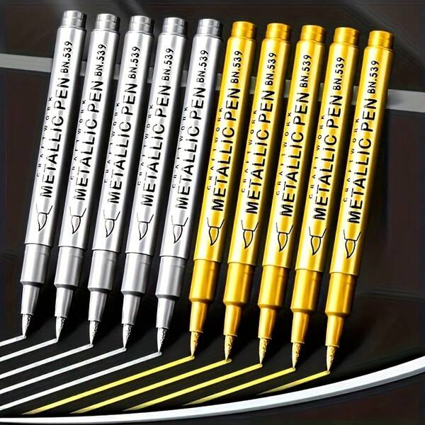 أقلام دائمة ذهبية وفضية - مقاومة للماء، مناسبة لأعمال الحرف اليدوية DIY، فن الراتنج، لوازم المكتب، بناء النماذج، أدوات الرسم، لوازم الحرف اليدوية | أقلام زخرفية | أقلام مقاومة للماء