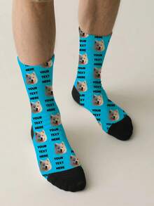 1PC Unisex Customizable Personalized Pet Portrait Pattern Gray And Black Comfortable Casual Socks, Suitable For Daily Wear Or As A Gift For Pet Lovers, Birthdays, Holidays, Available In Multiple Colors, An Excellent Gift For Friends
