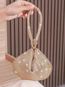 Túi cầm tay mini đính đá trang trí, túi xách thanh lịch dành cho nữ, thích hợp cho tiệc tùng, sự kiện, sử dụng hàng ngày, hẹn hò, mua sắm, có thể dùng làm ví đựng tiền xu, túi xách thời trang - Rượu sâm banh - Xem 2