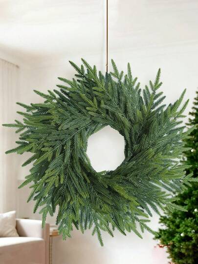 1 peça de 23,62 polegadas de guirlanda de Natal artificial com agulhas de pinheiro verde, guirlanda de Natal para porta da frente, guirlanda decorativa multifuncional de plástico durável, adequada para decoração de feriados internos e externos, guirlanda de porta da frente, decoração de parede, decoração de casa de Natal, decoração de Natal faça você mesmo, casamento, decoração de quarto, decoração de plantas artificiais para todas as estações, sem necessidade de manutenção
