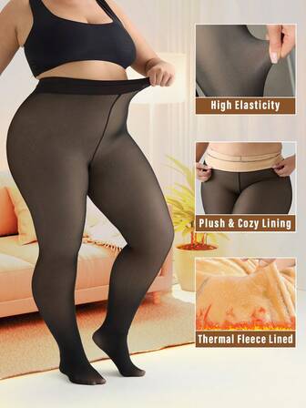 One-Piece Plus-Size Women's High-Waist Thermal Lined Thermal , Elegant Colors, Suitable For A Variety Of Clothing Combinations, Can Be Worn As A Layer Or As An Outer Layer, Suitable For Cold Weather, Casual And Formal Occasions, A Must-Have For Warmth In Autumn And Winter, Cozy