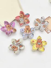 Cute Cartoon Capybara & Daisy Flower Print Hair Clips, Colorful Floral Hairpins, Unique Design Bangs & Side Hair Accessories Fashion Claw Clips Winter Hair Clutch