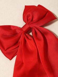 1pc Solid Satin Hair Clip With Satin Ribbon And Large Bow, Versatile Style, Valentine's Gift, Hair Accessory, Elegant, Suitable For Girls In Winter, Bowknot, Cute - Red - View 4