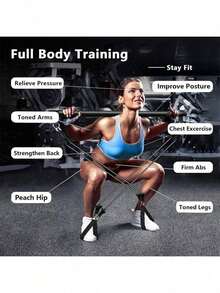 KINET 12 件普拉提棒套装，含 4 条阻力带（160 磅），适用于家庭健身房、瑜伽、深蹲和全身塑形 - 锻炼腿部、臀部、腰部和手臂 - 粉色 - 查看 7