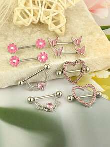 12 قطعة مجموعة خواتم ثدي من الفولاذ المقاوم للصدأ بتصميم زهرة الكريزانثيمم المتدلية، مرصعة بزركونيا 5A، مناسبة للاستخدام اليومي والحفلات والولائم