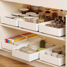 Organizer per cassetti da cucina a 2 livelli, contenitore per piccoli oggetti di grande capacità a strato singolo, organizer per armadietti in metallo estraibile, contenitori per cucina e soggiorno, organizer e contenitore per la casa, senza fori, bianco