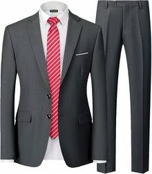 Hihawk Men's 2 Piece Suit, 2 Button Solid Pants SetChristmas FGLB - Dark Grey - View 1