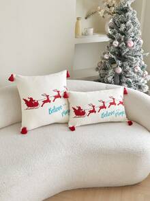 1 件灯芯绒雪橇刺绣抱枕套，适用于客厅、卧室、派对等各种场合，四季皆宜 - 彩色 - 查看 13