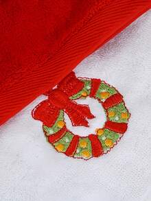 节日圣诞毛巾套装，柔软棉质圣诞老人和驯鹿花环图案，印花手巾纯棉圣诞厨房毛巾礼品套装 - 彩色 - 查看 10